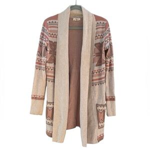 Yes Lola Women's Aztec Cream & Pink Open Fronr Cardigan 100% Cotton Size Medium
